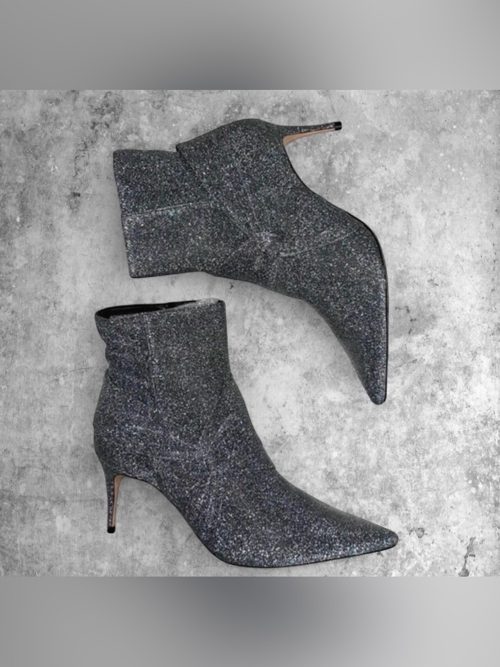 🆕 BNIB Schutz Adryen Glitter Pointed Toe Booties Prata Silver Size 10